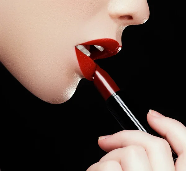 Kosmetik Make Und Trends Heller Lipgloss Und Lippenstift Auf Den — Stockfoto