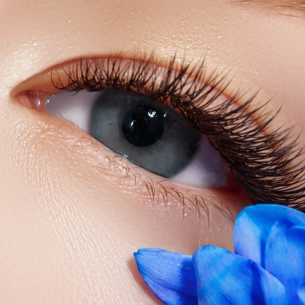 Close Blue Woman Eye Beautiful Brown Shades Smokey Eyes Makeup — Stock Photo, Image