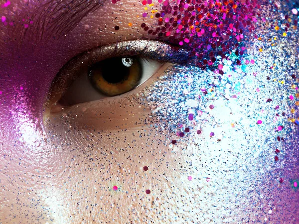 Beauty Cosmetics Makeup Magic Eyes Look Bright Creative Make Macro — Stock Photo, Image