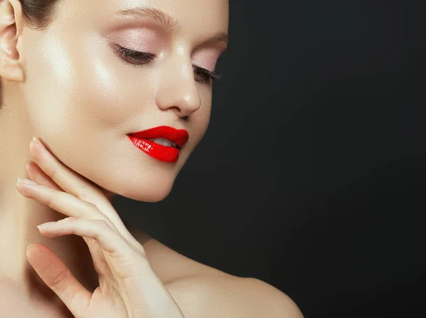 Trucco Cosmetici Bellezza Giovane Donna Ritratto Bella Ragazza Modello Con — Foto Stock