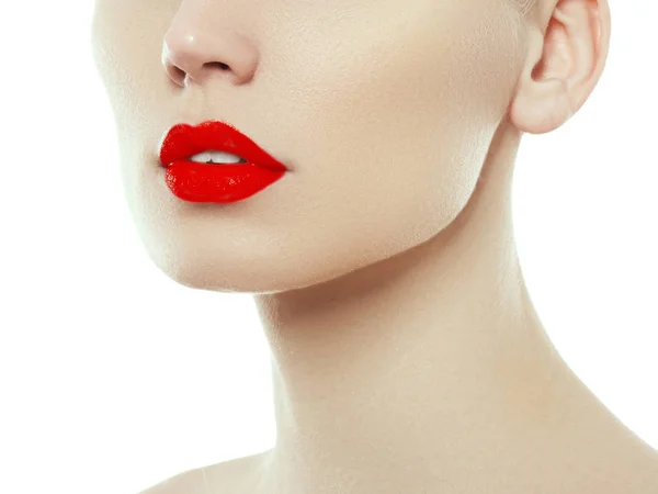 Saúde Mulher Lábios Sensuais Vermelhos Abra Boca Cosméticos Maquiagem Inventem — Fotografia de Stock