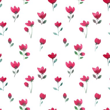 suluboya çizim, beyaz arka plan üzerinde basit pembe çiçek, çocuk çizim, desen