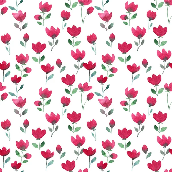 Aquarellzeichnung Einfache Rosa Blume Auf Weißem Hintergrund Kinderzeichnung Muster — Stockfoto