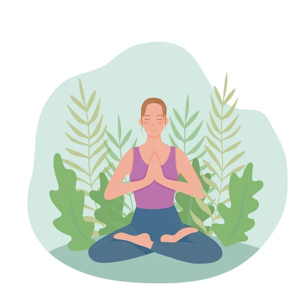 Kadın oturuyor ve meditasyon yapıyor..