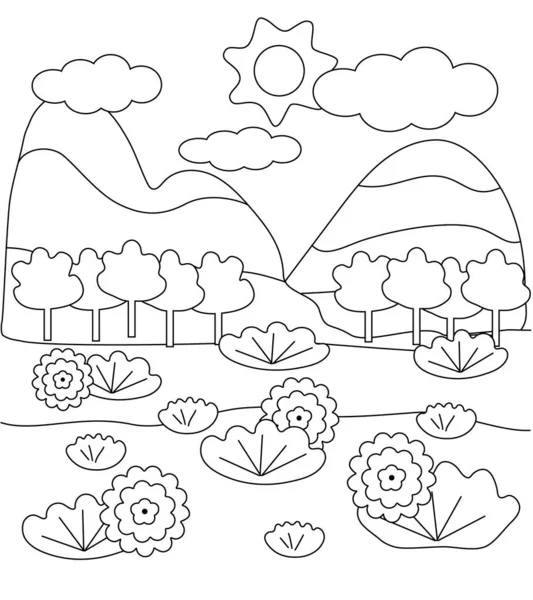 Cute crianças colorir livro com paisagem . — Vetor de Stock