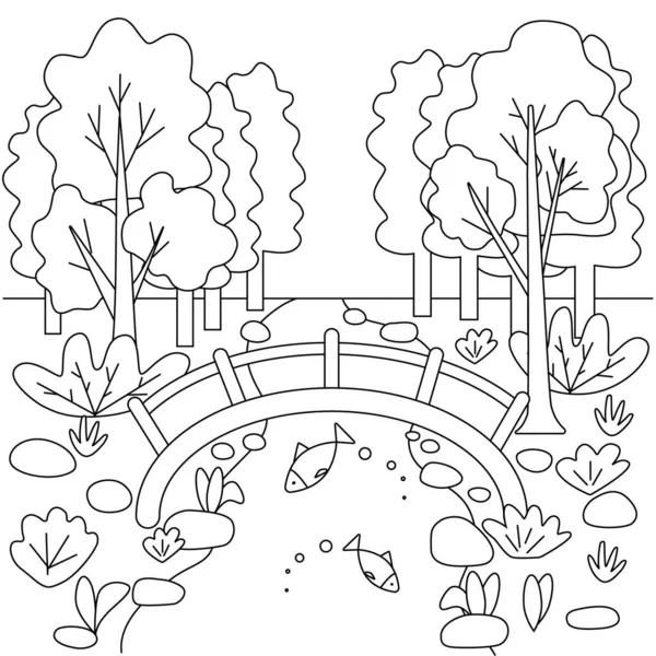 Lindos niños para colorear libro con paisaje . — Vector de stock