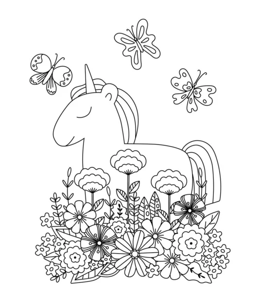 Childrens coloring book with cute unicorn. — Stock Vector