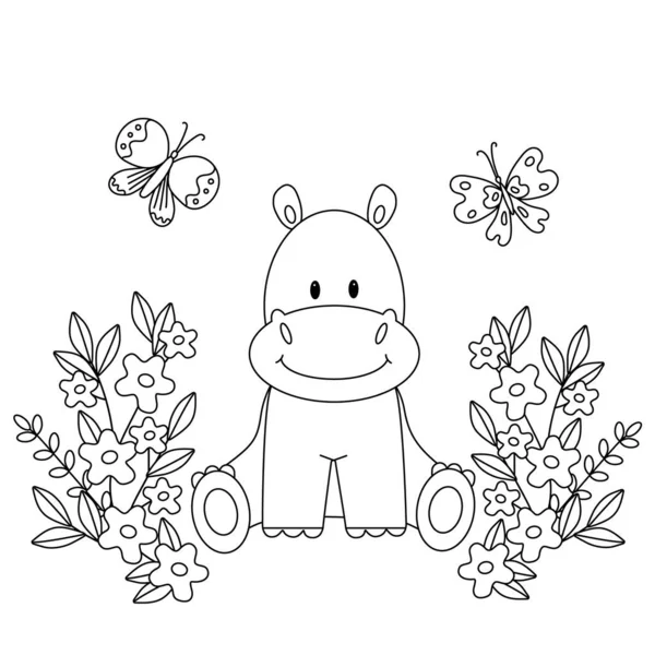 Livre à colorier mignon pour enfants avec un drôle d'Hippo . — Image vectorielle