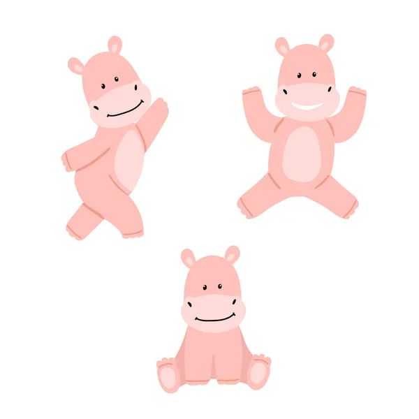 Conjunto com hipopótamos rosa engraçado . — Vetor de Stock