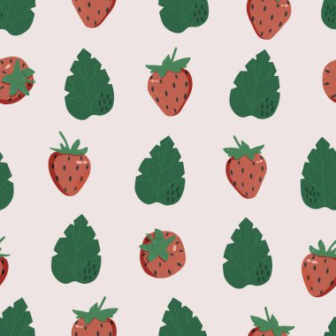 Çilek ve yapraklarla kusursuz desen. 