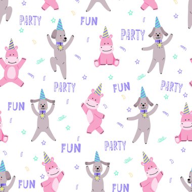 Mutlu köpekler ve su aygırlarıyla parlak, pürüzsüz bir düzen.