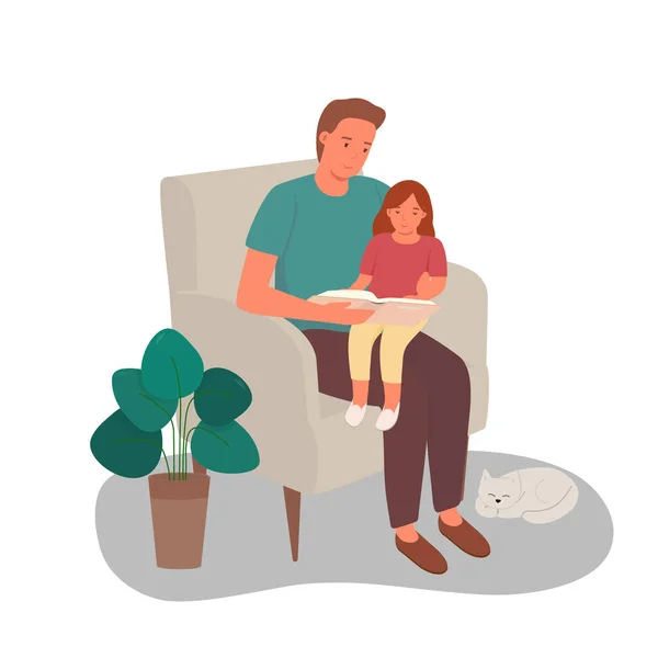 Papà tiene sua figlia in grembo e legge un libro — Vettoriale Stock