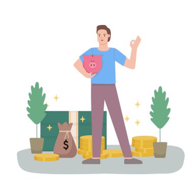 Elinde kumbarası olan genç bir adam.. 