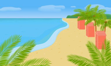 Landscape with the sea coast and palm trees. clipart