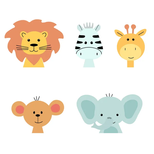 Un conjunto de caras de animales. — Vector de stock