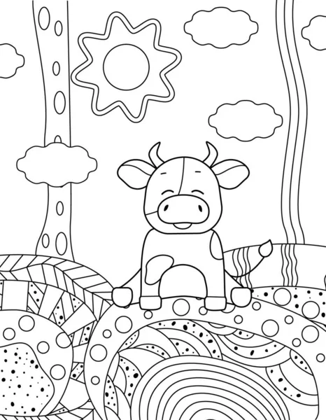 Livre à colorier simple pour enfants avec taureau mignon. — Image vectorielle