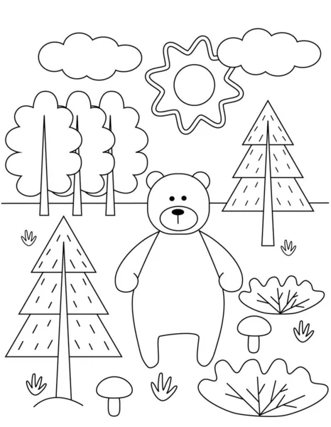 かわいいクマやモミの木と子供のぬり絵. — ストックベクタ