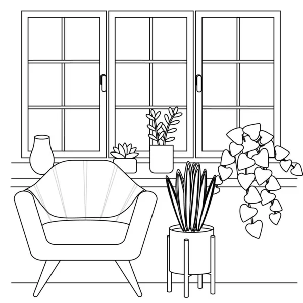 Silhouette of furniture near the window. — Stock Vector