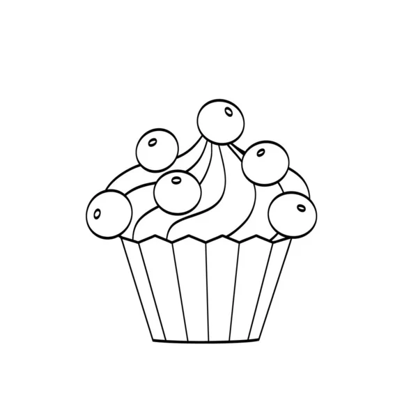 Muffin Simples Mirtilo Esboço Preto Sobre Fundo Branco Esboço Bolo —  Vetores de Stock