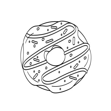 Süslü basit bir çörek. Beyaz arkaplan üzerine siyah özet, pasta taslağı, Doodle, şirin vektör çizimi.