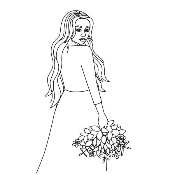 La fille se retourna, tenant un bouquet. — Image vectorielle
