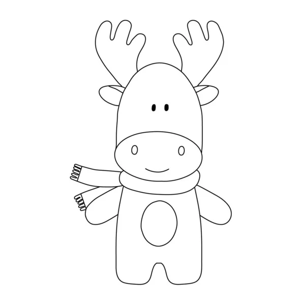 Simple silhouette of a charming deer in a scarf. Kids coloring book, primitive form. Cute vector illustration. — Stock Vector