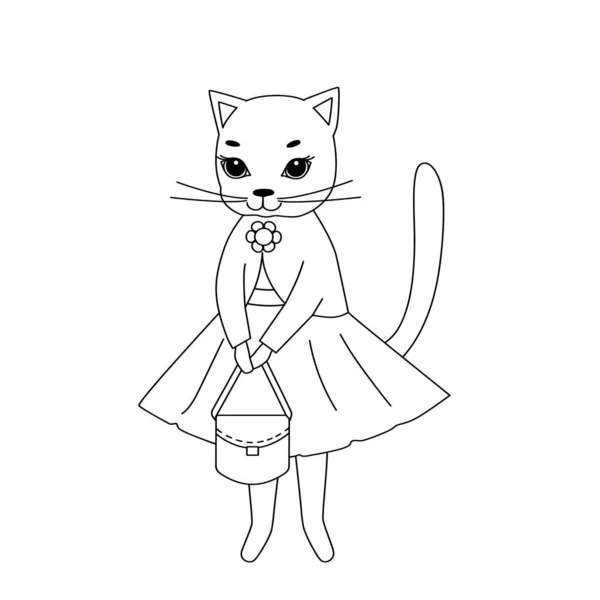Сказка милая кошка в платье и с кошельком. — стоковый вектор