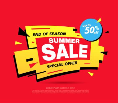 Parlak renklerle yaz indirimi afişi, vektör illüstrasyonu