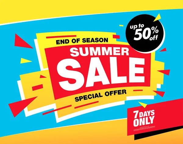 Parlak renklerle yaz indirimi afişi, vektör illüstrasyonu