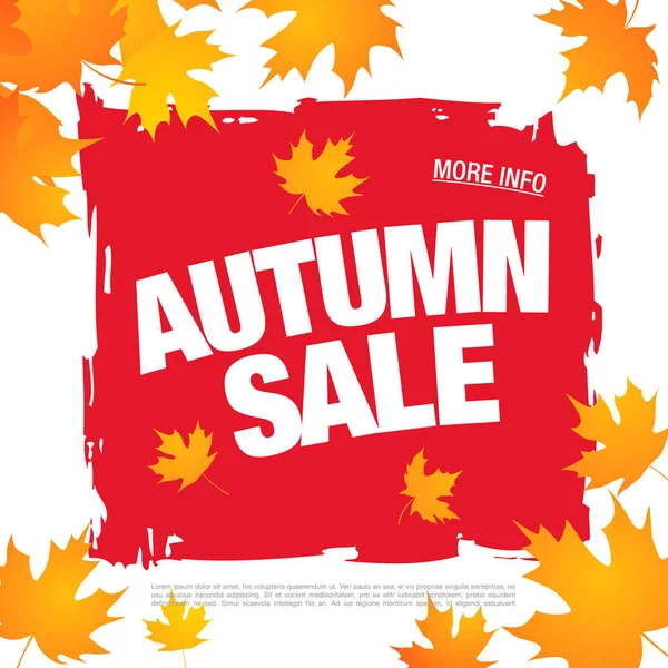 Herbst Verkauf Schriftzug Mit Orangefarbenen Ahornblättern Auf Rotem Und Weißem — Stockvektor