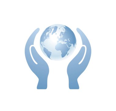 Beyaz arka plan üzerinde Dünya'ya emanet kavramı izole elinde dünya küre 