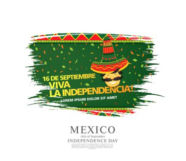 Adam fötr şapka ve metin yeşil arka plan üzerinde renkli vektör çizim için Meksika Bağımsızlık günü
