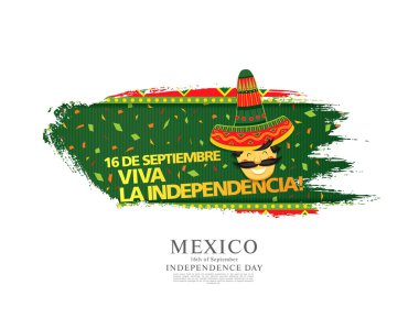 Adam fötr şapka ve metin yeşil arka plan üzerinde renkli vektör çizim için Meksika Bağımsızlık günü