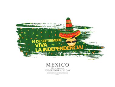 Adam fötr şapka ve metin yeşil arka plan üzerinde renkli vektör çizim için Meksika Bağımsızlık günü