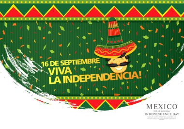 Adam fötr şapka ve metin yeşil arka plan üzerinde renkli vektör çizim için Meksika Bağımsızlık günü