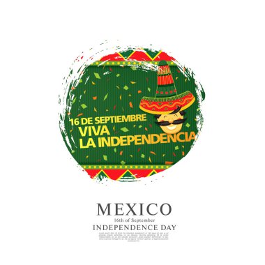 Adam fötr şapka ve metin yeşil arka plan üzerinde renkli vektör çizim için Meksika Bağımsızlık günü