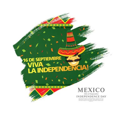 Adam fötr şapka ve metin yeşil arka plan üzerinde renkli vektör çizim için Meksika Bağımsızlık günü