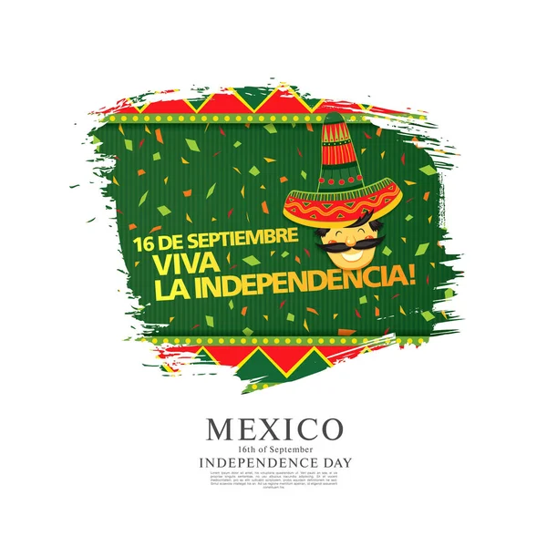 Ilustracja Wektorowa Kolorowe Dzień Niepodległości Meksyku Człowiekiem Sombrero Tekst Zielonym — Wektor stockowy