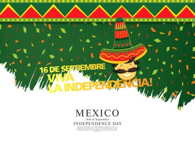 Meksika vektör banner düzen tasarımı. Meksika çeviri yazıt: 16 th Eylül. Mutlu bağımsızlık günü!