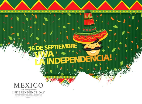 Mexican Vector Banner Layout Design Mexican Translation Inscription September Happy — Stock Vector