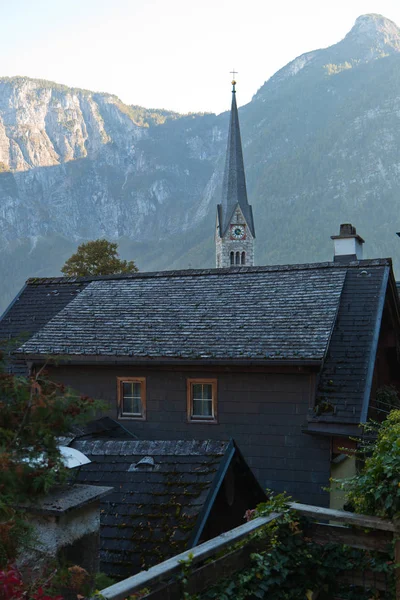 Edificios Pueblo Montaña Hallstatter See Austria — Foto de Stock