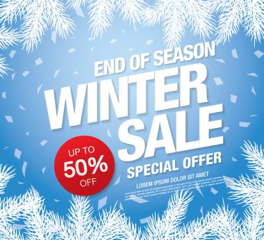 Kış satış banner şablon tasarımı, vektör çizim