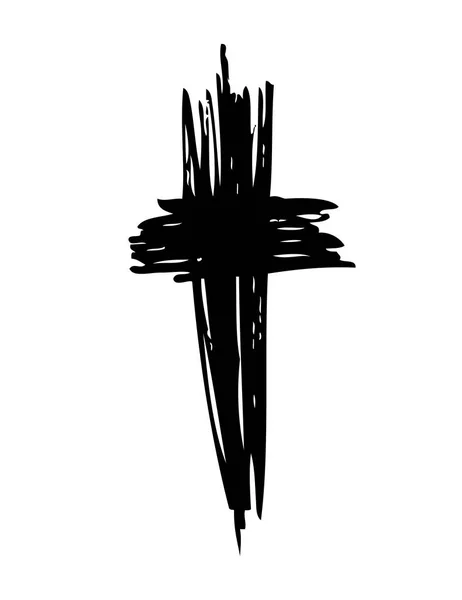 Schwarz Chaotisch Pinsel Stil Kreuz Isoliert Auf Weißem Hintergrund — Stockvektor