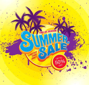 Yaz satış banner düzen tasarımı, vektör çizim