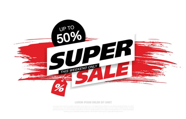 Super Sale Poster Com Pincel Vermelho Bagunçado — Vetor de Stock