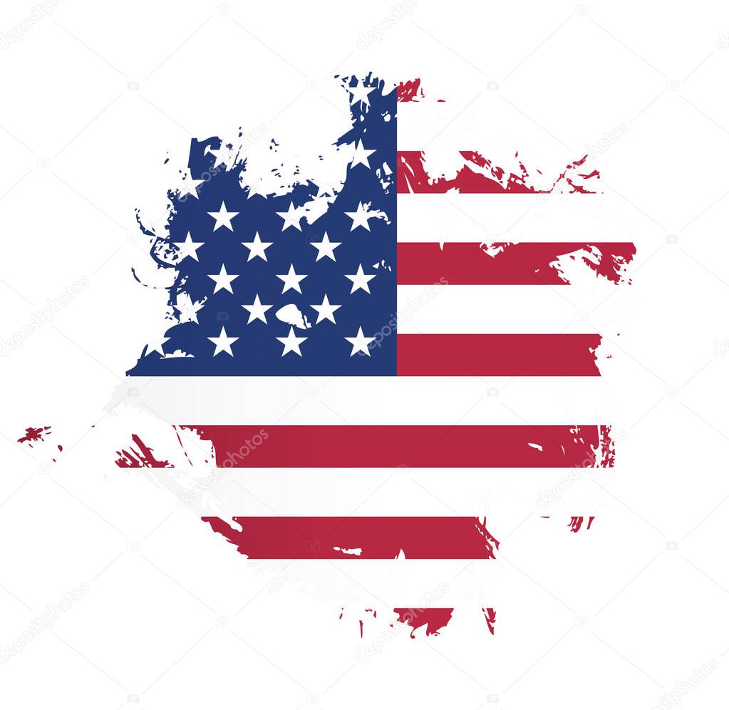 American flag made in a brush stroke background. Vector Illustration 
