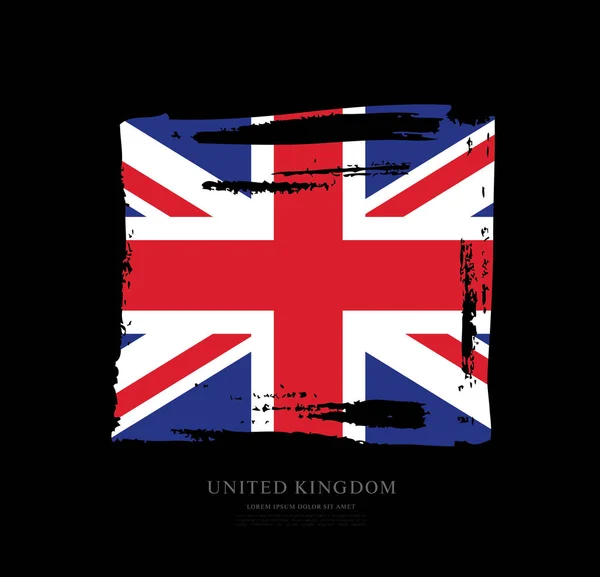 Brosse Broussailleuse Drapeau Royaume Uni Grande Bretagne Sur Fond Noir — Image vectorielle