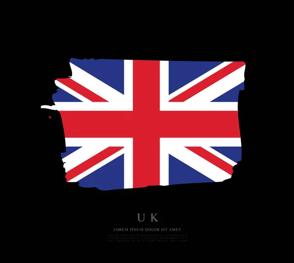 Piszkos Ecsetvonás Zászlója Nagy Britannia Egyesült Királyság Fekete Háttér — Stock Vector