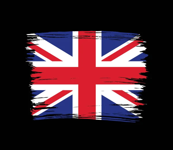Chaotisch Pinselstrich Flagge Des Vereinigten Königreichs Großbritannien Auf Schwarzem Hintergrund — Stockvektor