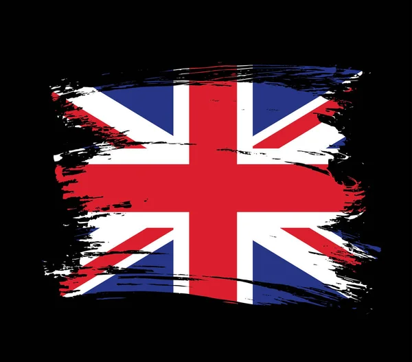 Messy Brush Stroke Flag United Kingdom Great Britain Black Background — Stock Vector